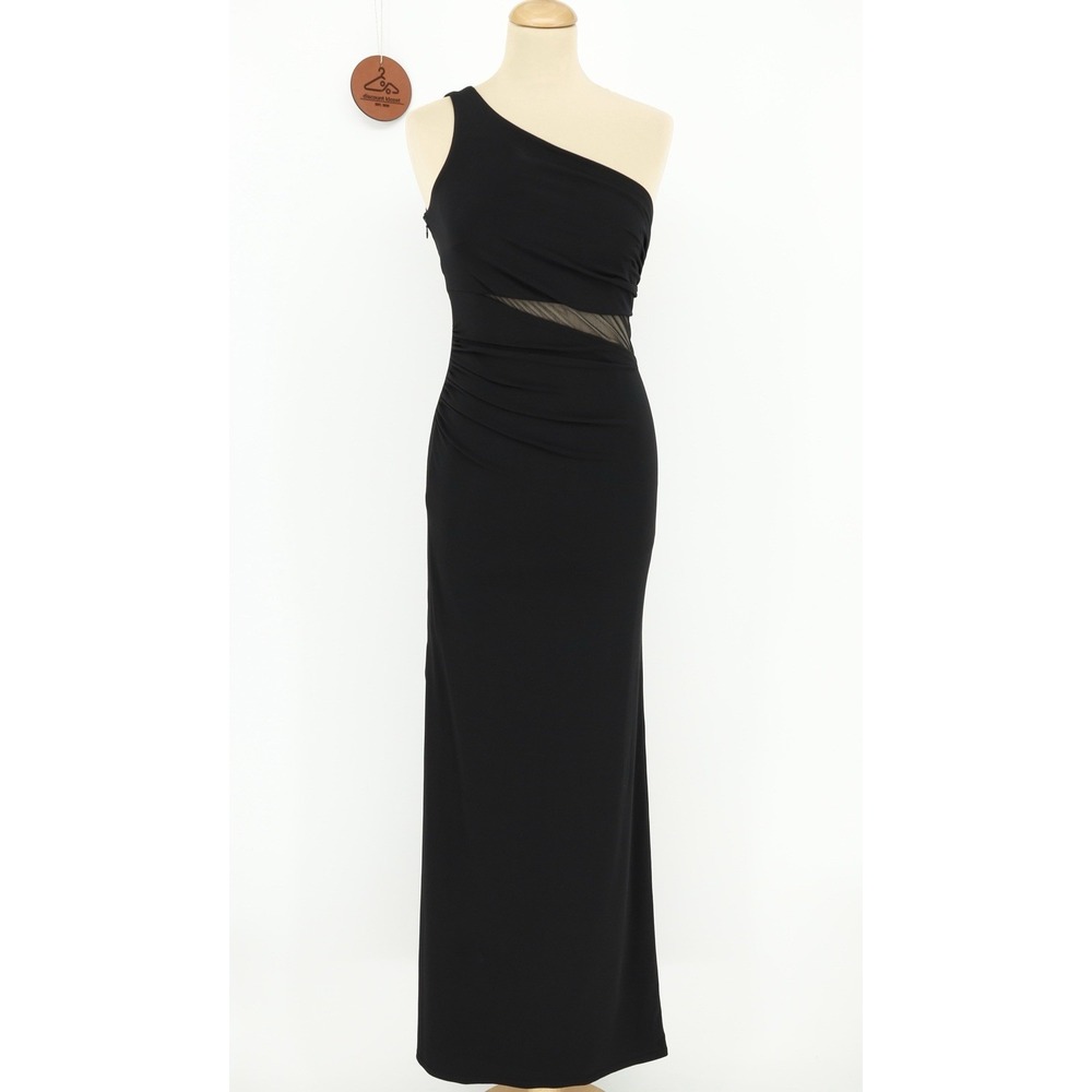 Laundry by Shelli Segal Asymmetric Mesh Gown Dress Glam Party‎ Size 0 Side Slit